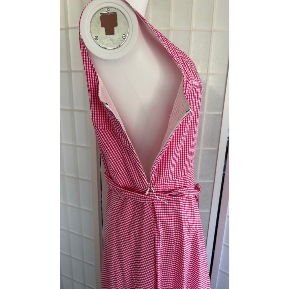 Liz Claiborne New York Pink Gingham Sleeveless Lined Side Zip Midi Dress Size 10 - Picture 8 of 14